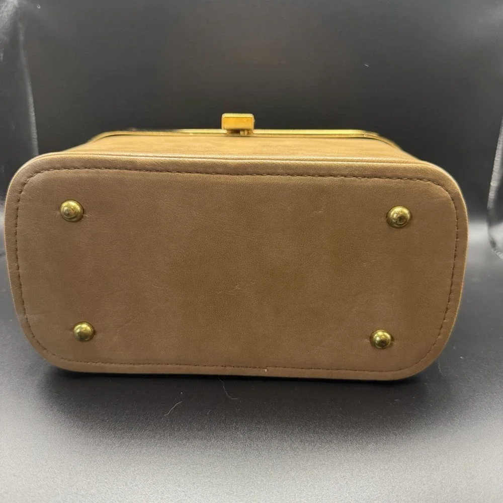 Vintage 1950's Camel Colored Florida Box Purse w/ Amber Lucite Handle MCM